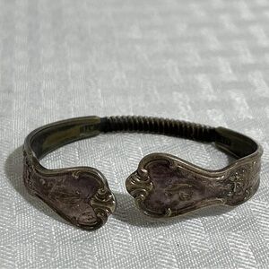 Vintage Handmade Spoon Handle SPRING 2.5" Bracelet Silver Plate INITIALED "N"